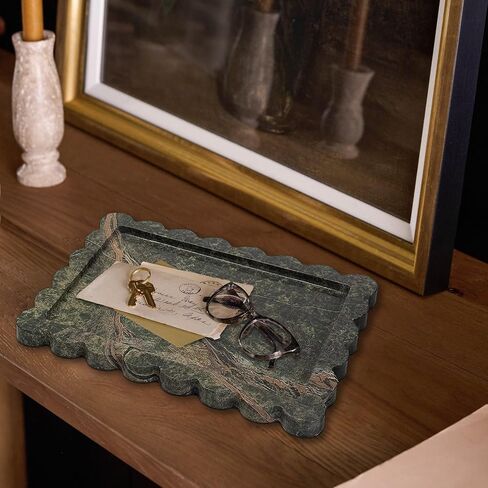 Marble Tray 100% Marble Vanity Trays for Bathroom 12" x 9", Scalloped Tray, Marble Tray for Kitchen Counter, Bathroom, Rainforest Green in Saudi Arabia