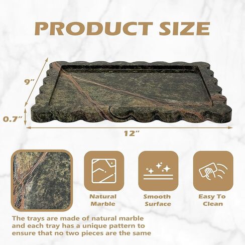 Marble Tray 100% Marble Vanity Trays for Bathroom 12" x 9", Scalloped Tray, Marble Tray for Kitchen Counter, Bathroom, Rainforest Green in Saudi Arabia