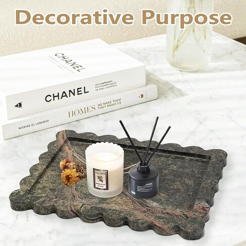 Marble Tray 100% Marble Vanity Trays for Bathroom 12" x 9", Scalloped Tray, Marble Tray for Kitchen Counter, Bathroom, Rainforest Green in Saudi Arabia