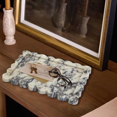 Marble Tray 100% Marble Vanity Trays for Bathroom 12" x 9", Scalloped Tray, Marble Tray for Kitchen Counter, Bathroom, Rainforest Green in Kuwait