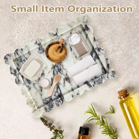 Marble Tray 100% Marble Vanity Trays for Bathroom 12" x 9", Scalloped Tray, Marble Tray for Kitchen Counter, Bathroom, Rainforest Green in Kuwait