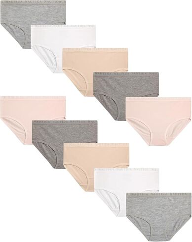 Nautica Girls' Brief Underwear - 10 Pack Casual Stretch Logo Waistband Mid-Waist Briefs - Girls Cotton Underwear (4-12), Size 6X, Pink/Print/Grey Heather/Blue/Stripe in Saudi Arabia