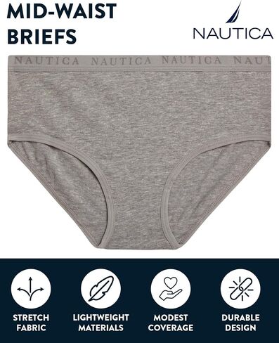 Nautica Girls' Brief Underwear - 10 Pack Casual Stretch Logo Waistband Mid-Waist Briefs - Girls Cotton Underwear (4-12), Size 6X, Pink/Print/Grey Heather/Blue/Stripe in Saudi Arabia