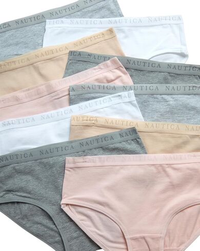 Nautica Girls' Brief Underwear - 10 Pack Casual Stretch Logo Waistband Mid-Waist Briefs - Girls Cotton Underwear (4-12), Size 6X, Pink/Print/Grey Heather/Blue/Stripe in Saudi Arabia