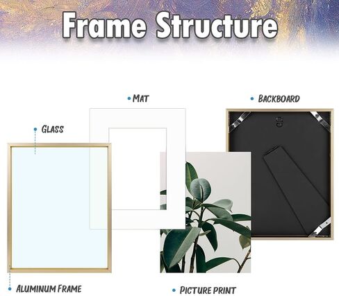 AUEAR, 16x20 Aluminum Frame in Gold - Real Glass - Made to Display Pictures 11x14 with Ivory Color Mat Horizontal and Vertical Formats for Wall (2 Pack) in Saudi Arabia