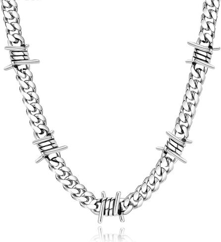 Feel Style Barbed Wire سلسلة ارتباط كوبية للرجال نساء من الفولاذ المقاوم للصدأ الأشواك قلادة قلادة الهيب هوب الشرير المجوهرات القوطية 16-22 بوصة in Kuwait