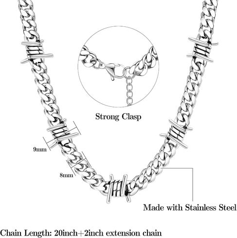 Feel Style Barbed Wire سلسلة ارتباط كوبية للرجال نساء من الفولاذ المقاوم للصدأ الأشواك قلادة قلادة الهيب هوب الشرير المجوهرات القوطية 16-22 بوصة in Kuwait