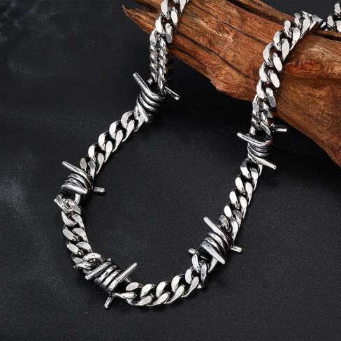 Feel Style Barbed Wire سلسلة ارتباط كوبية للرجال نساء من الفولاذ المقاوم للصدأ الأشواك قلادة قلادة الهيب هوب الشرير المجوهرات القوطية 16-22 بوصة in Kuwait