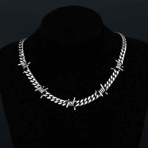 Feel Style Barbed Wire سلسلة ارتباط كوبية للرجال نساء من الفولاذ المقاوم للصدأ الأشواك قلادة قلادة الهيب هوب الشرير المجوهرات القوطية 16-22 بوصة in Kuwait