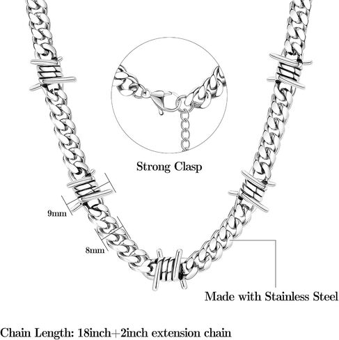 Feel Style Barbed Wire سلسلة ارتباط كوبية للرجال نساء من الفولاذ المقاوم للصدأ الأشواك قلادة قلادة الهيب هوب الشرير المجوهرات القوطية 16-22 بوصة in Kuwait