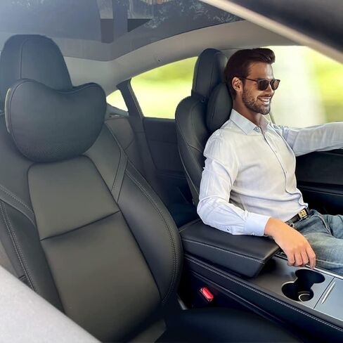 Tesla Headrest Pillow 2 Packs Genuine Nappa Leather Car Neck Pillow Tesla Model Y Model 3 Model X Model S Universal Fit Neck Support Cushion Black in Saudi Arabia