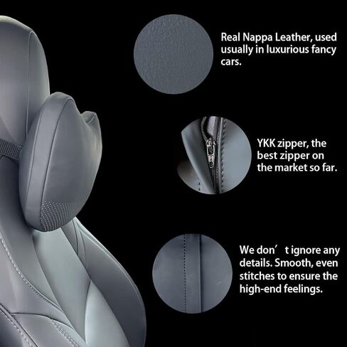 Tesla Headrest Pillow 2 Packs Genuine Nappa Leather Car Neck Pillow Tesla Model Y Model 3 Model X Model S Universal Fit Neck Support Cushion Black in Saudi Arabia