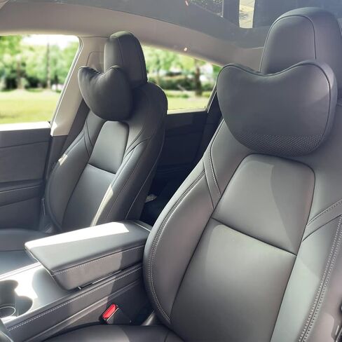 Tesla Headrest Pillow 2 Packs Genuine Nappa Leather Car Neck Pillow Tesla Model Y Model 3 Model X Model S Universal Fit Neck Support Cushion Black in Saudi Arabia