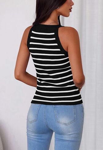 PRETTYGARDEN Womens Tops Dressy Casual Halter Neck Going Out Tank Tops for Women 2025 Slim Fit Ribbed Striped Summer Tanks in Saudi Arabia