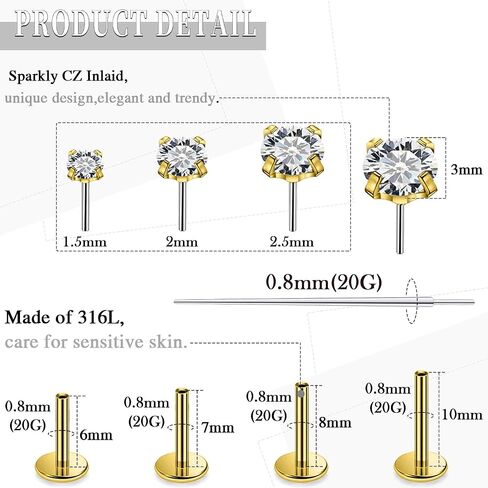 14 كيلو الذهب مملوءة بخيوط الخواتم خواتم الأنف الأزرار المسطحة في المقودات الخلفية 20G 18G 16G 316L خواتم أنف من الفولاذ المقاوم للصدأ الجراحية in Kuwait