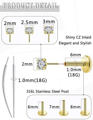 14 كيلو الذهب مملوءة بخيوط الخواتم خواتم الأنف الأزرار المسطحة في المقودات الخلفية 20G 18G 16G 316L خواتم أنف من الفولاذ المقاوم للصدأ الجراحية in Kuwait