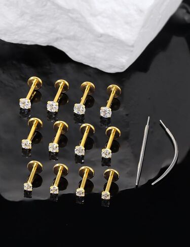 14 كيلو الذهب مملوءة بخيوط الخواتم خواتم الأنف الأزرار المسطحة في المقودات الخلفية 20G 18G 16G 316L خواتم أنف من الفولاذ المقاوم للصدأ الجراحية in Saudi Arabia