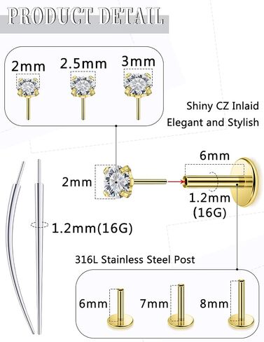 14 كيلو الذهب مملوءة بخيوط الخواتم خواتم الأنف الأزرار المسطحة في المقودات الخلفية 20G 18G 16G 316L خواتم أنف من الفولاذ المقاوم للصدأ الجراحية in Saudi Arabia