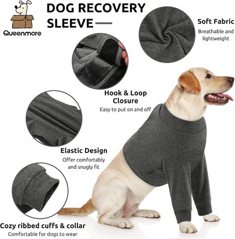 Queenmore Dog Leg Sleeve to Stop Licking, Alternative to Cone of Shame, After Surgery Dog Elbow Protector with Magic Tapes, Recovery Suit for Dogs Anti-Lick Wounds Sleeves, Grey, S in Kuwait