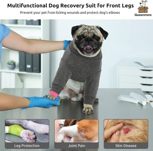 Queenmore Dog Leg Sleeve to Stop Licking, Alternative to Cone of Shame, After Surgery Dog Elbow Protector with Magic Tapes, Recovery Suit for Dogs Anti-Lick Wounds Sleeves, Grey, S in Kuwait