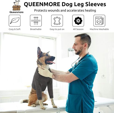 Queenmore Dog Leg Sleeve to Stop Licking, Alternative to Cone of Shame, After Surgery Dog Elbow Protector with Magic Tapes, Recovery Suit for Dogs Anti-Lick Wounds Sleeves, Grey, S in Kuwait