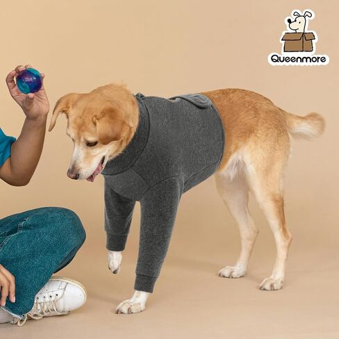 Queenmore Dog Leg Sleeve to Stop Licking, Alternative to Cone of Shame, After Surgery Dog Elbow Protector with Magic Tapes, Recovery Suit for Dogs Anti-Lick Wounds Sleeves, Grey, S in Kuwait