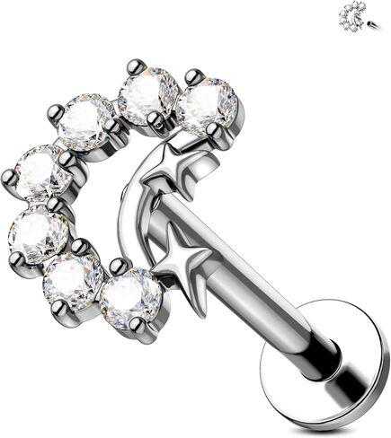 JOWSEEN F136 Titanium Flat Back Strains 16g داخليًا ملولبًا للأقراط Moon Moon Tragus Conch Helix Jewelry for Women Nose Lip Stud in Kuwait