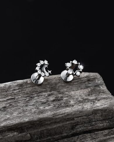 JOWSEEN F136 Titanium Flat Back Strains 16g داخليًا ملولبًا للأقراط Moon Moon Tragus Conch Helix Jewelry for Women Nose Lip Stud in Kuwait