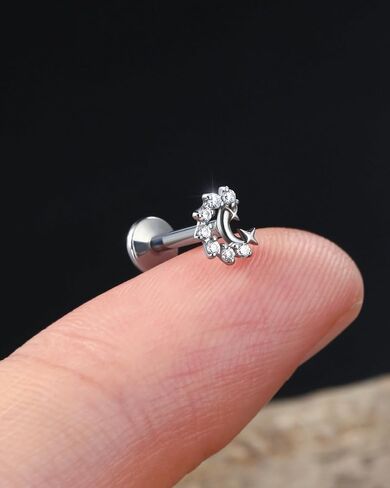 JOWSEEN F136 Titanium Flat Back Strains 16g داخليًا ملولبًا للأقراط Moon Moon Tragus Conch Helix Jewelry for Women Nose Lip Stud in Kuwait