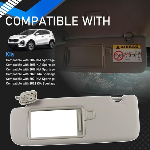 Passenger Side Sun Visor Compatible with 2017 2018 2019 2020 2021 2022 KIA Sportage Front Right Sun Protection Shade Makeup Mirror Gray Replaces 85210-D9110 85210D9110 in Kuwait
