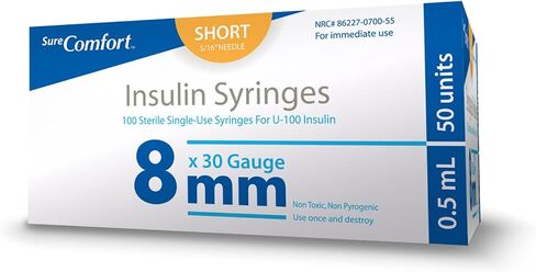 U-100 Insulin Syringes 31G x 5/16" 1cc (8 mm), Quality Disposable Syringes for Diabetes Care, Box of 100 in Kuwait