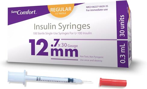 U-100 Insulin Syringes 31G x 5/16" 1cc (8 mm), Quality Disposable Syringes for Diabetes Care, Box of 100 in Kuwait