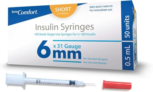U-100 Insulin Syringes 31G x 5/16" 1cc (8 mm), Quality Disposable Syringes for Diabetes Care, Box of 100 in Kuwait