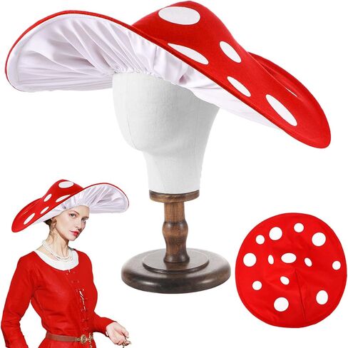 Liitrsh Mushroom Hat Costume Cosplay Accessory Oversized with Wired Brim Red Cap Felt Hat for Women Men Adult Christmas in Saudi Arabia