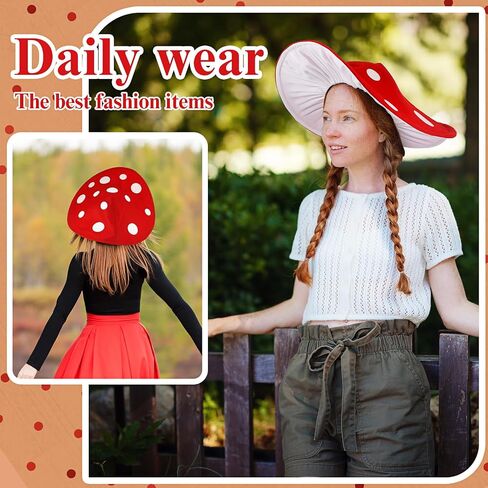 Liitrsh Mushroom Hat Costume Cosplay Accessory Oversized with Wired Brim Red Cap Felt Hat for Women Men Adult Christmas in Saudi Arabia