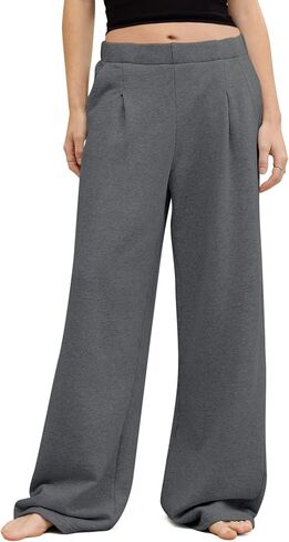 Hesayep Women Women Wide Sweatpants فضفاضة الساق مستقيم الساق السراويل مرنة عالية الخصر بخصر مع جيوب in Saudi Arabia