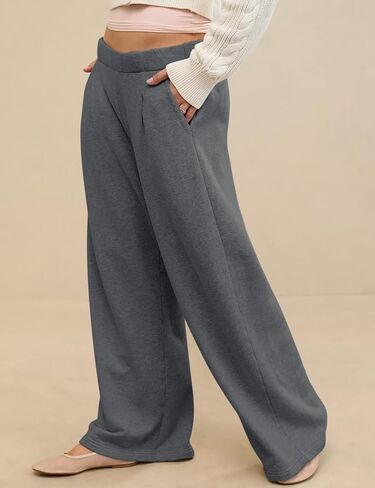 Hesayep Women Women Wide Sweatpants فضفاضة الساق مستقيم الساق السراويل مرنة عالية الخصر بخصر مع جيوب in Saudi Arabia