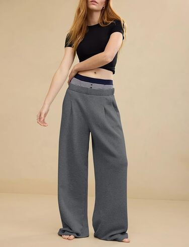 Hesayep Women Women Wide Sweatpants فضفاضة الساق مستقيم الساق السراويل مرنة عالية الخصر بخصر مع جيوب in Saudi Arabia