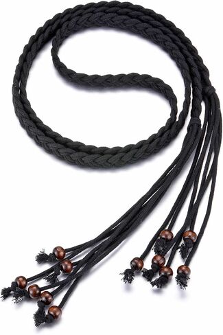 CHIC DIARY Women's Braided Rope Belt Boho Handwoven tie Waist Belt for Dresses Fringe Waistband with Beads in Kuwait