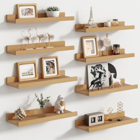 Floating Picture Ledge Shelves for Wall Set of 8, 16 Inch Wall Shelves with Lip Long Large Nursery Book Shelf for Toys Storage Kids Bookshelf Wall Mounted Living Room Bedroom Decor Frames in Saudi Arabia