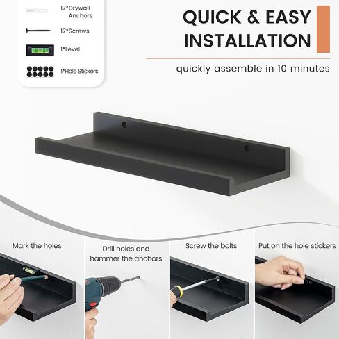 Floating Picture Ledge Shelves for Wall Set of 8, 16 Inch Wall Shelves with Lip Long Large Nursery Book Shelf for Toys Storage Kids Bookshelf Wall Mounted Living Room Bedroom Decor Frames in Kuwait