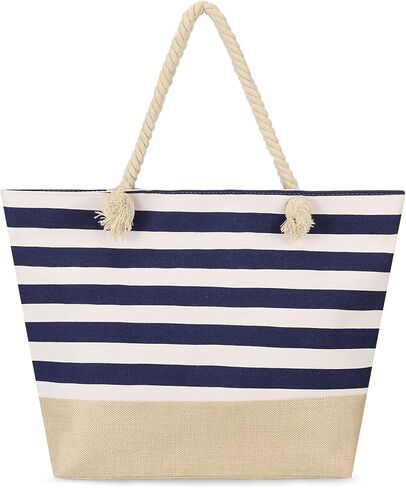 Beach Bags for Women Large Waterproof Tote Bag with Zipper Lightweight Canvas Reusable Grocery Shopping Shoulder Bag in Saudi Arabia