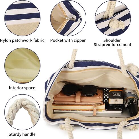 Beach Bags for Women Large Waterproof Tote Bag with Zipper Lightweight Canvas Reusable Grocery Shopping Shoulder Bag in Saudi Arabia