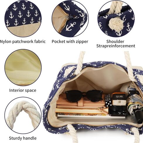 Beach Bags for Women Large Waterproof Tote Bag with Zipper Lightweight Canvas Reusable Grocery Shopping Shoulder Bag in Saudi Arabia