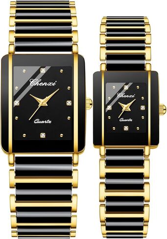 Gosasa Vintage Couple Watches Men and Women Matching Quartz Watch Square Ceramic His and Hers Watches Set Pair Watches Diamond Waterproof in Saudi Arabia