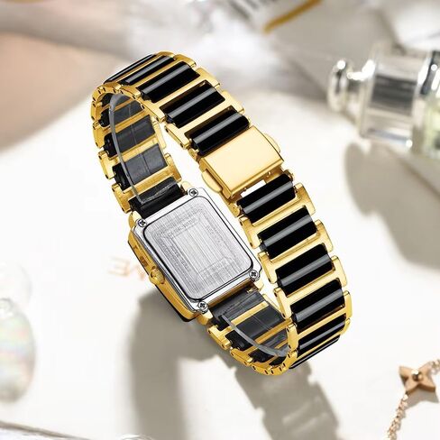 Gosasa Vintage Couple Watches Men and Women Matching Quartz Watch Square Ceramic His and Hers Watches Set Pair Watches Diamond Waterproof in Saudi Arabia