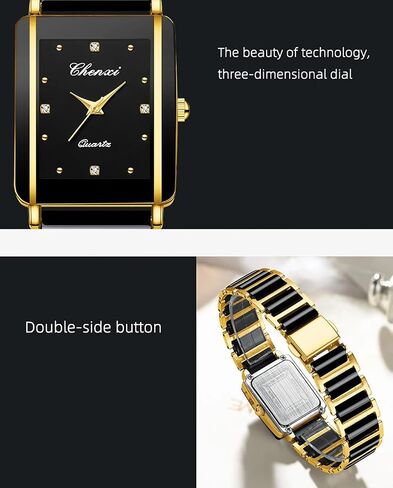 Gosasa Vintage Couple Watches Men and Women Matching Quartz Watch Square Ceramic His and Hers Watches Set Pair Watches Diamond Waterproof in Saudi Arabia