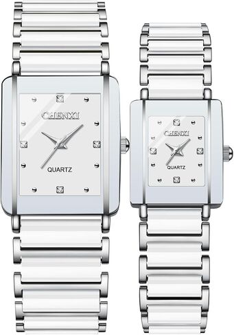 Gosasa Vintage Couple Watches Men and Women Matching Quartz Watch Square Ceramic His and Hers Watches Set Pair Watches Diamond Waterproof in Saudi Arabia