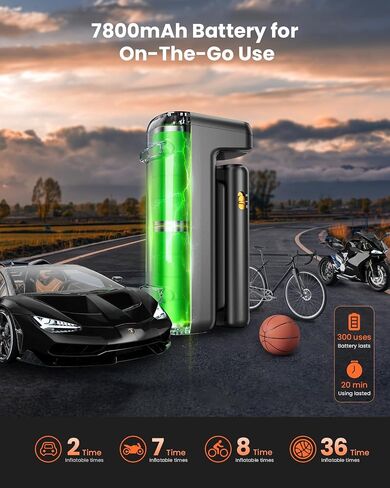 Tire Inflator Portable Air Compressor, 150PSI Portable Air Pump for Car Tires with 7800mAh Battery, Fast Inflation Cordless Bike Pump with Pressure Gauge for Car, Bicycle, Motorcycle, Ball in Saudi Arabia