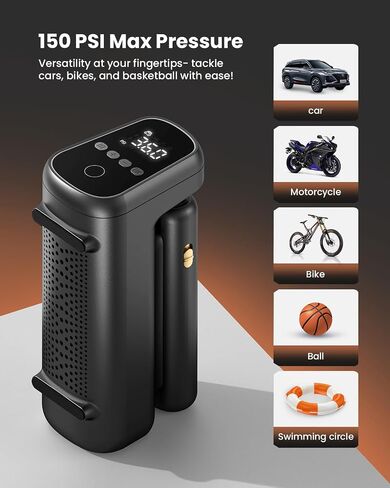 Tire Inflator Portable Air Compressor, 150PSI Portable Air Pump for Car Tires with 7800mAh Battery, Fast Inflation Cordless Bike Pump with Pressure Gauge for Car, Bicycle, Motorcycle, Ball in Saudi Arabia